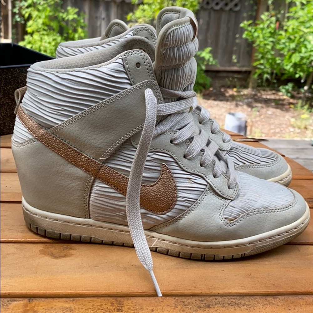 Off-white satin Sky Hi Nike Dunks